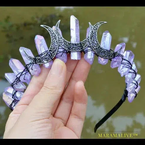 Crystal Crown Witch Hair Accessories Jewelry Moon Wiccan Headband Wizard Tiaras Wedding Festival Women Gifts