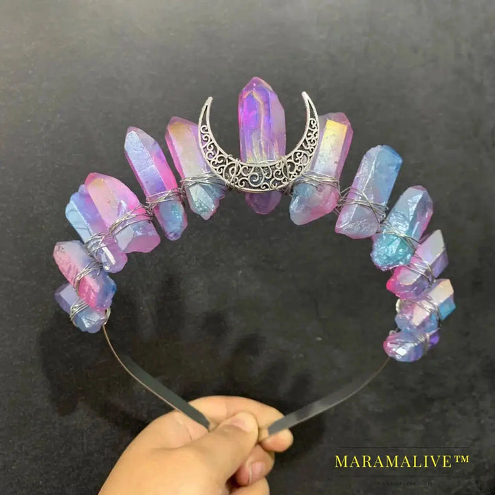 Crystal Crown Witch Hair Accessories Jewelry Moon Wiccan Headband Wizard Tiaras Wedding Festival Women Gifts