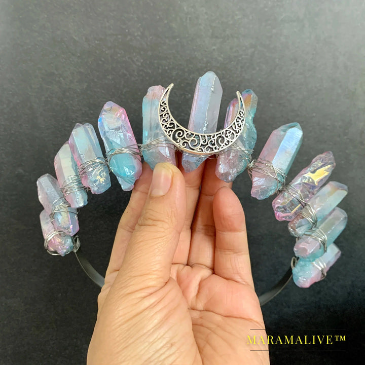 Crystal Crown Witch Hair Accessories Jewelry Moon Wiccan Headband Wizard Tiaras Wedding Festival Women Gifts