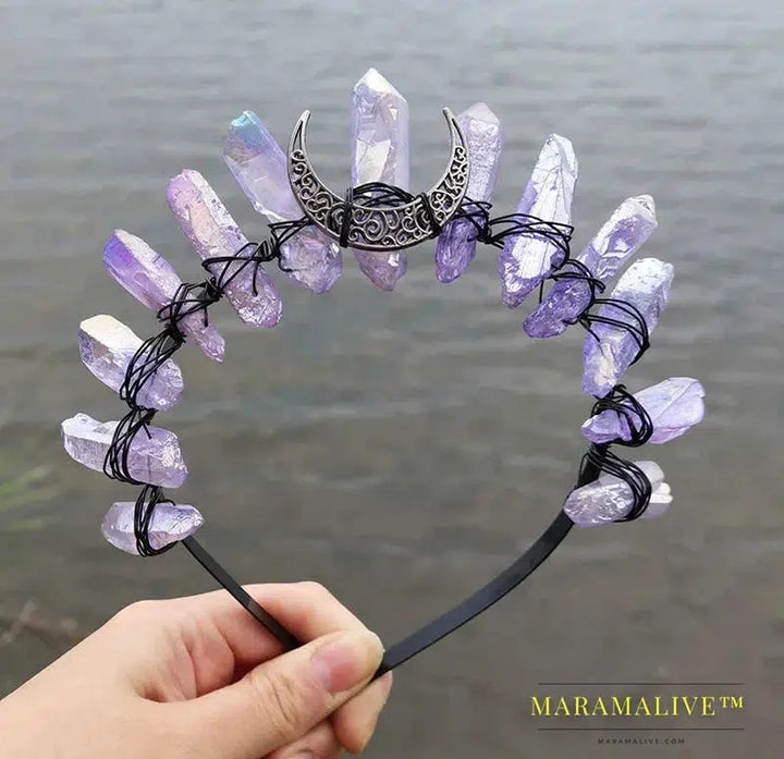 Crystal Crown Witch Hair Accessories Jewelry Moon Wiccan Headband Wizard Tiaras Wedding Festival Women Gifts