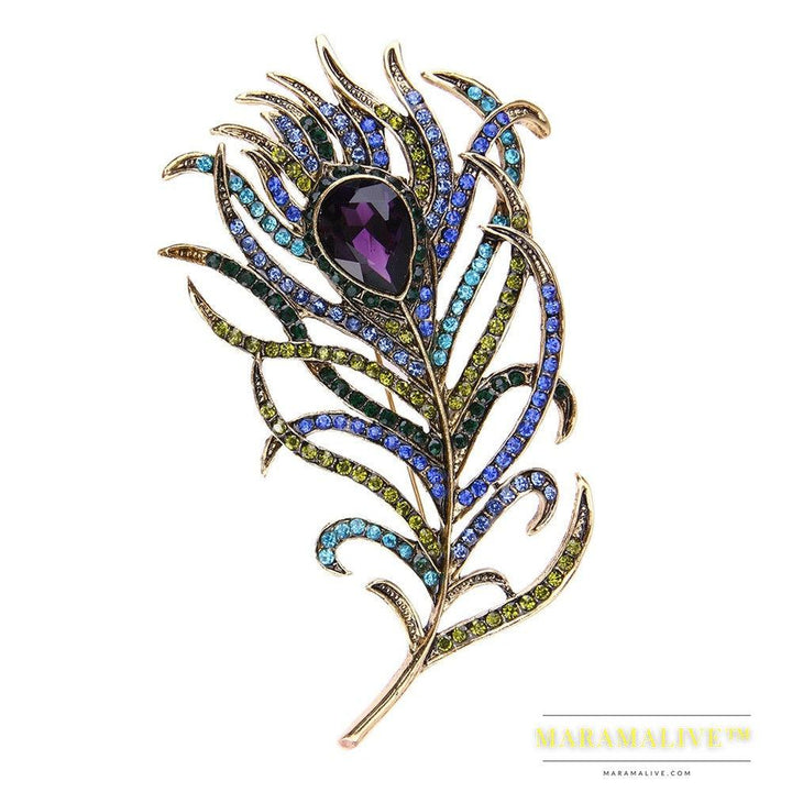 Crystal Peacock Feathers Brooch Boho Enamel Pins Deep Blue Brooches Wedding Accessories New Arrival