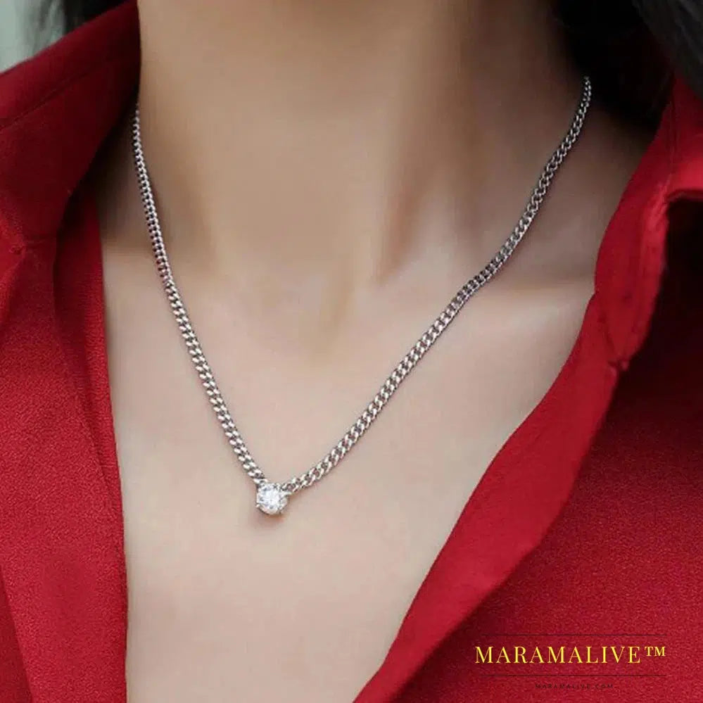 Cuban Chain 1 Carat Moissanite Pendant Necklace White Gold Plate 925 Sterling Silver Unisex Jewelry Hip Hop Style Gift