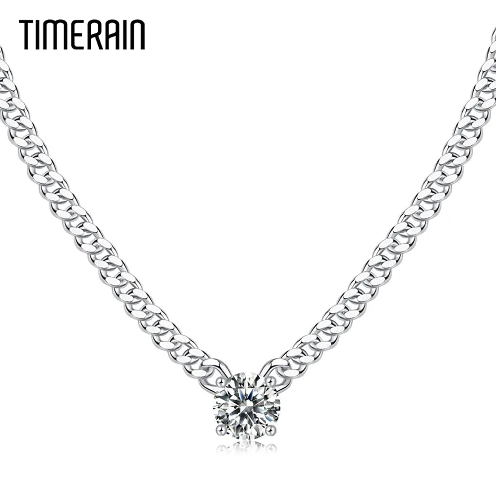 Cuban Chain 1 Carat Moissanite Pendant Necklace White Gold Plate 925 Sterling Silver Unisex Jewelry Hip Hop Style Gift