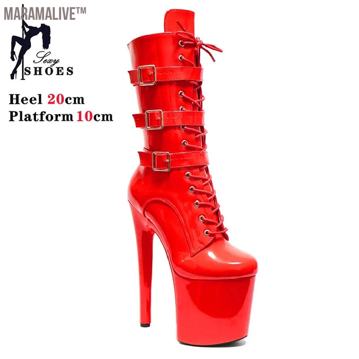 Customized Fashionable Women's Ankle Boots with Round Toe Side Zip Short Boots for Pole Dance Platform Heels Three Belt Buckle