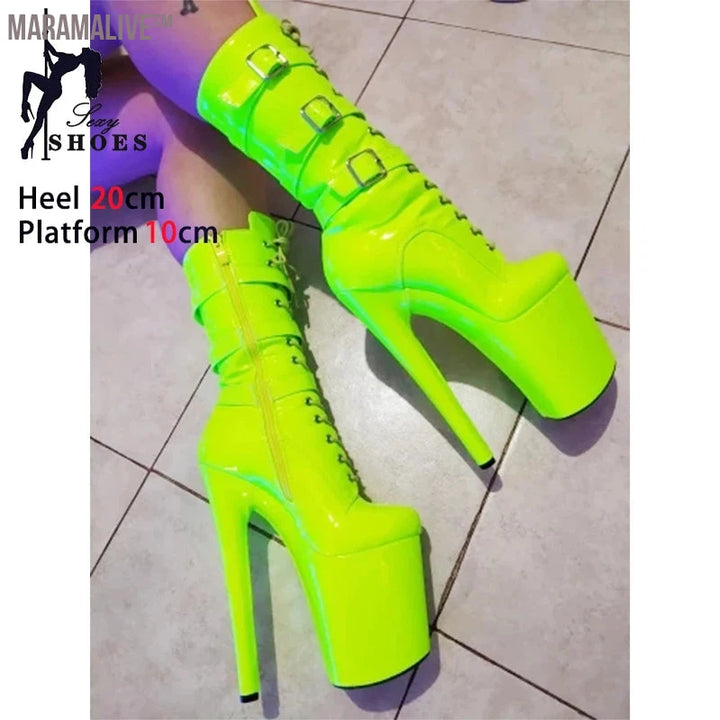 Customized Fashionable Women's Ankle Boots with Round Toe Side Zip Short Boots for Pole Dance Platform Heels Three Belt Buckle