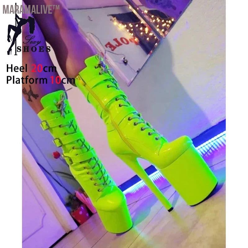 Customized Fashionable Women's Ankle Boots with Round Toe Side Zip Short Boots for Pole Dance Platform Heels Three Belt Buckle