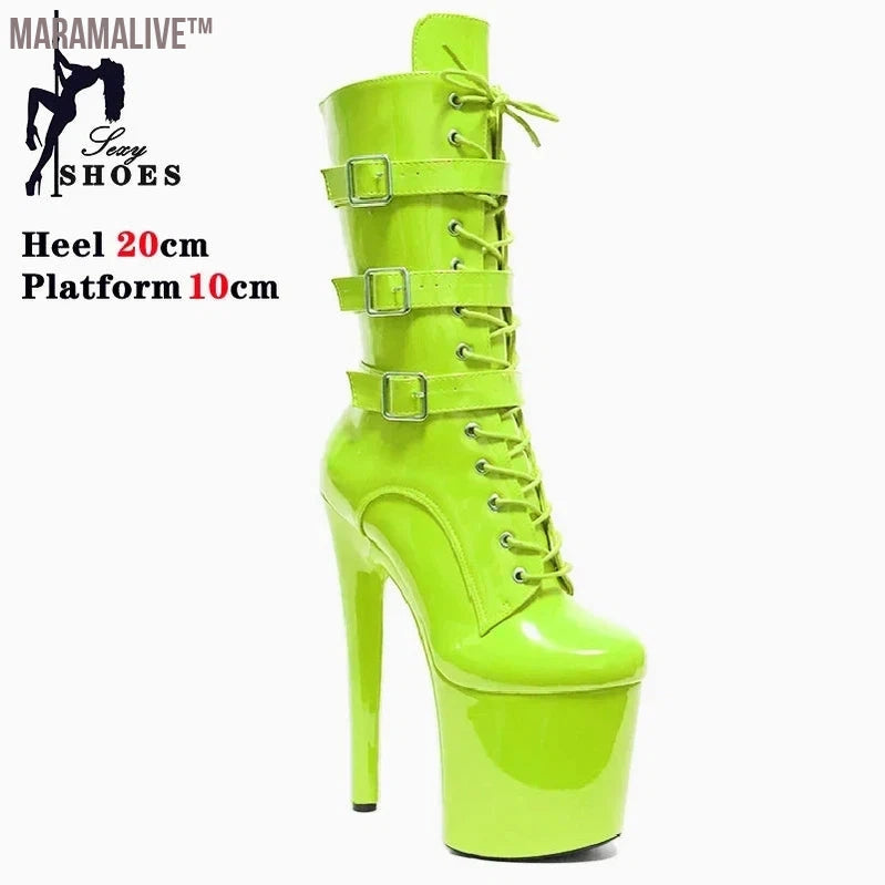 Customized Fashionable Women's Ankle Boots with Round Toe Side Zip Short Boots for Pole Dance Platform Heels Three Belt Buckle