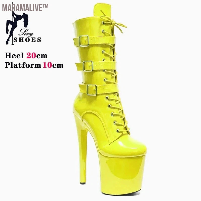 Customized Fashionable Women's Ankle Boots with Round Toe Side Zip Short Boots for Pole Dance Platform Heels Three Belt Buckle