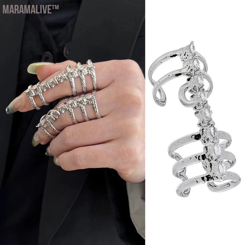 Cyberpunk Spinal Bone Adjustable Opening Ring Punk Movable Joint Gem Unisex Gothic Finger Ring Metal Jewelry Accessories