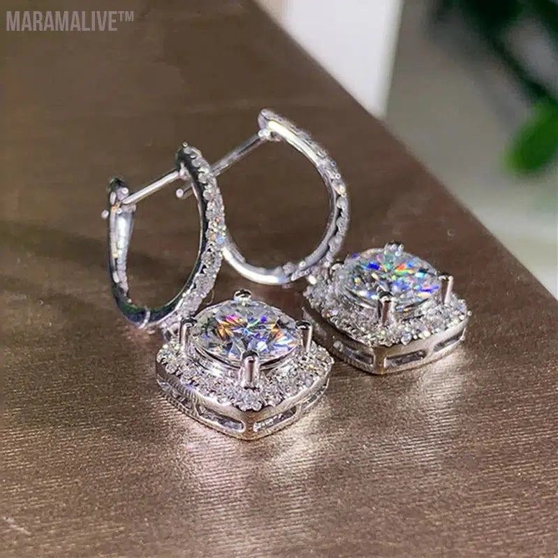 D Moissanite 3ct Earrings 925 Sterling Silver Original Certified Moissanite 1ct Hoop Drop Dangle Earrings 2ct Huggie for Women