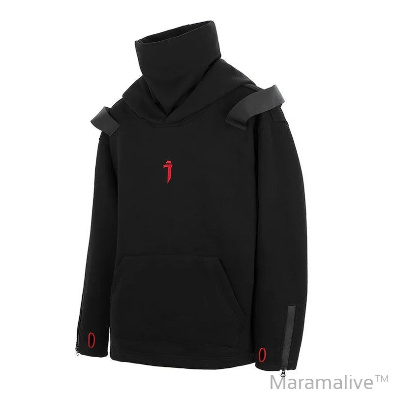 DARK 2023 Double Neckline Hoodie Men Techwear Function Hoodies Hip Hop Streetwear Pullover Sweatshirt Black