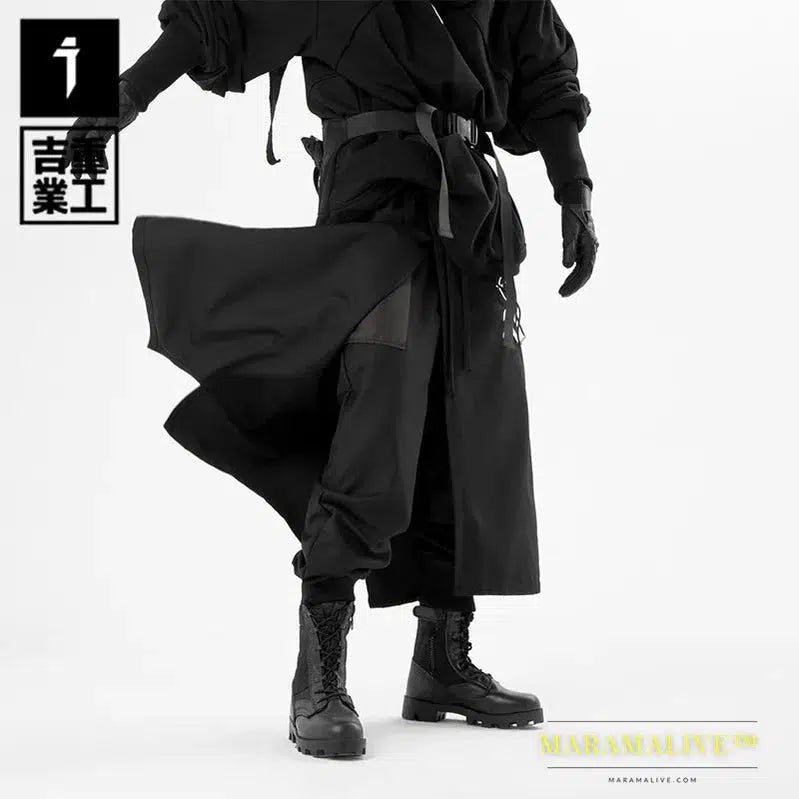 DARK Functional Robe Skirt Pants 2023 Autumn Tactical Skirt Joggers Pant Men Outdoor Hip Hop Streetwear Trouser