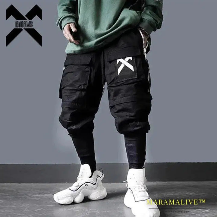 DARK Tactical Functional Cargo Pants Men Multi-Pocket Joggers Trousers 2023 Detachable Hip Hop Streetwear Pant Black