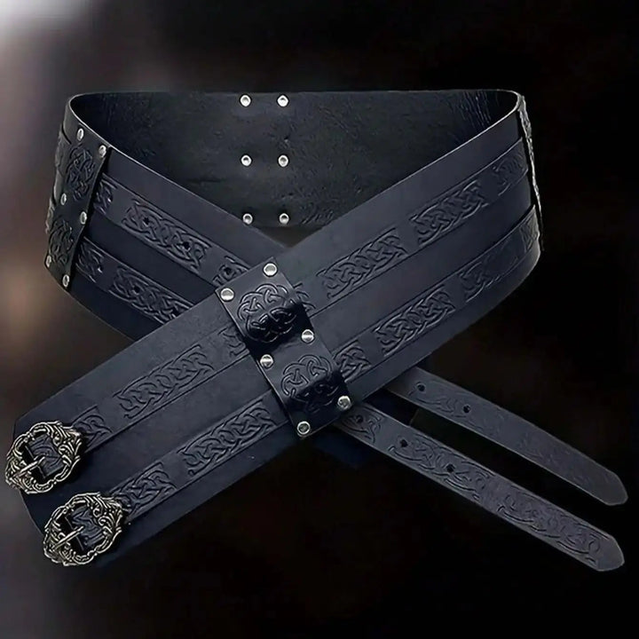 Daring Renaissance Viking Embossed Belt - Eye-catching Medieval Faux Leather Armor Accessory