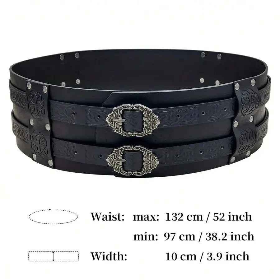 Daring Renaissance Viking Embossed Belt - Eye-catching Medieval Faux Leather Armor Accessory