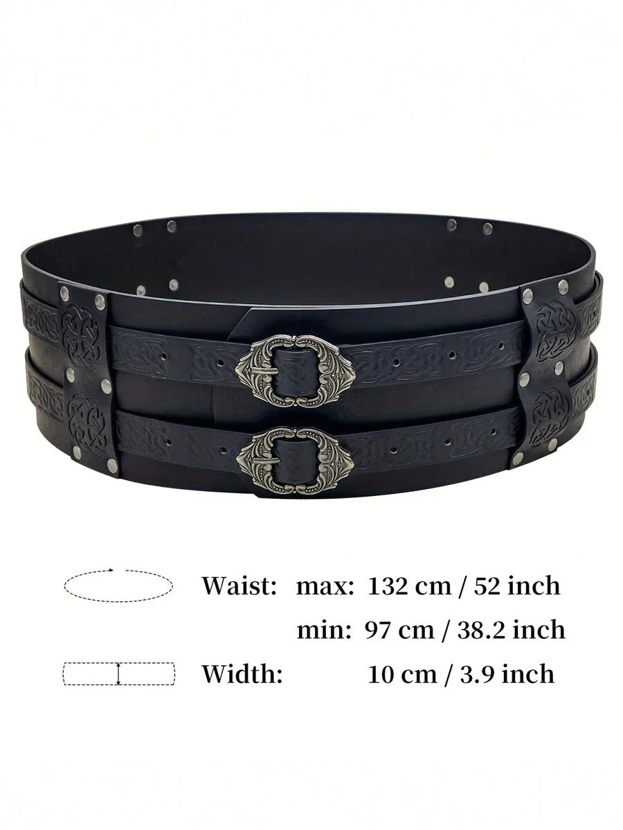 Daring Renaissance Viking Embossed Belt - Eye-catching Medieval Faux Leather Armor Accessory