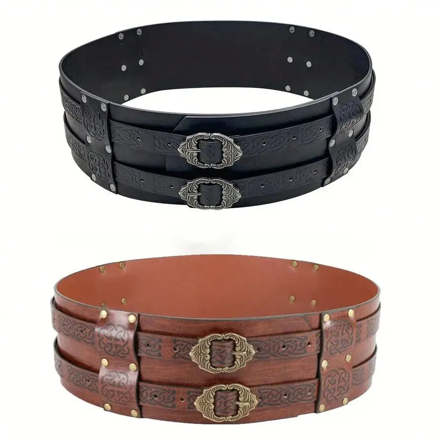 Daring Renaissance Viking Embossed Belt - Eye-catching Medieval Faux Leather Armor Accessory