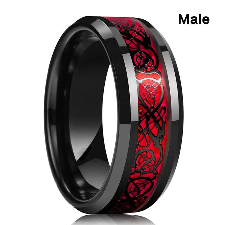 Dark Gothic Punk Rhinestone Ring - Red Love Heart Zircon with Unique Couple Figure Design