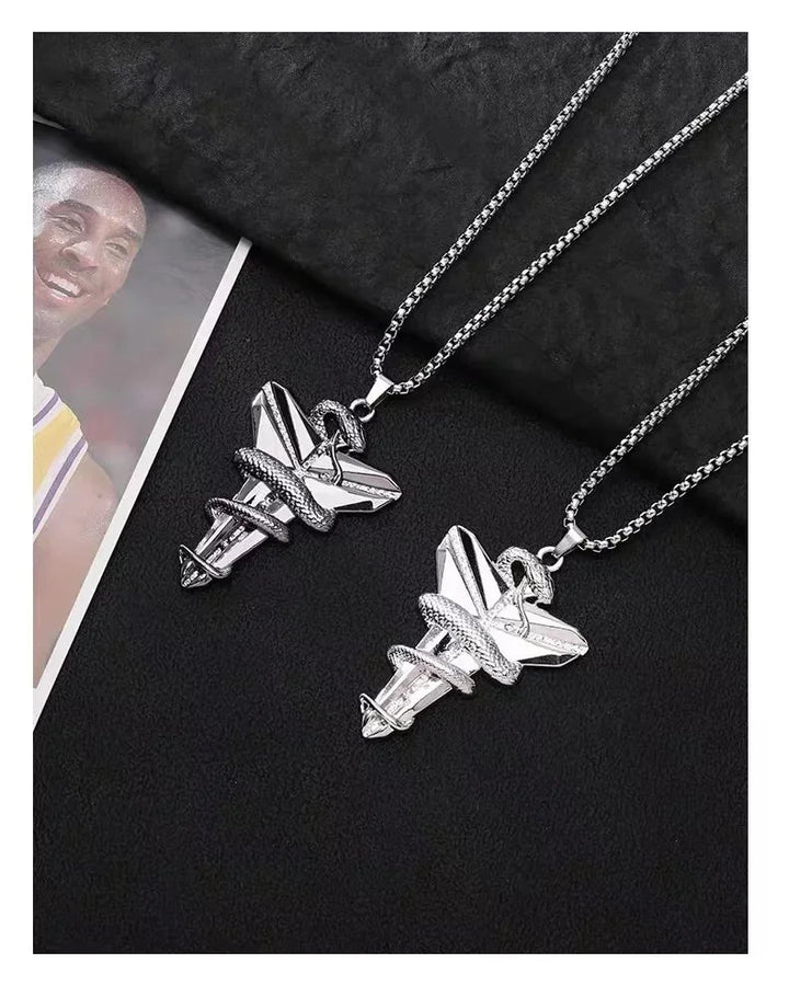 Dark Gothic Punk Tribute Titanium Steel Necklace - Hip Hop Memorial Kobe Bryant 'Black Mamba' Viper Pendant Cross