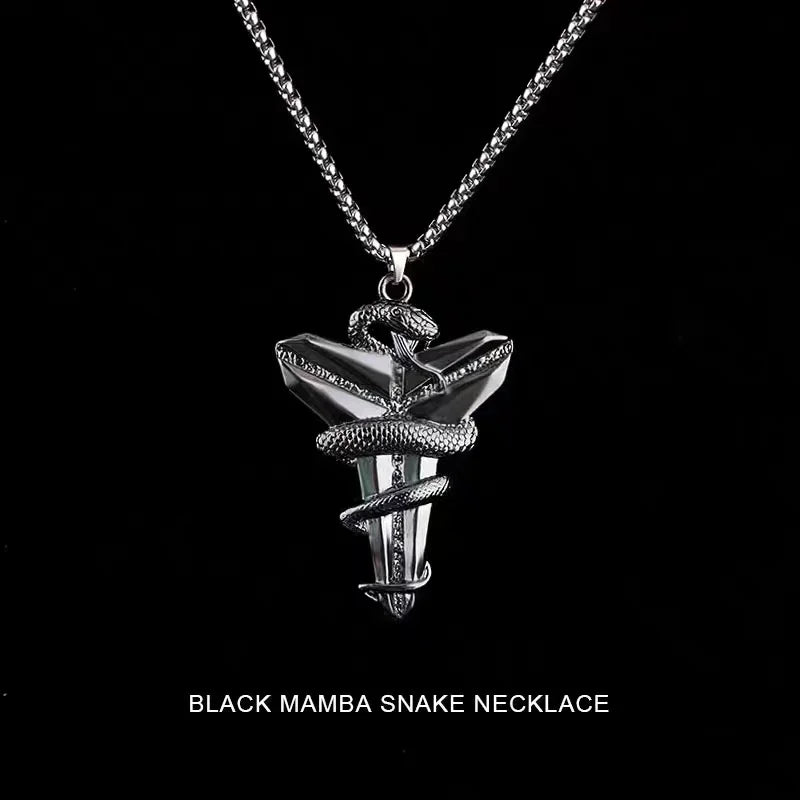 Dark Gothic Punk Tribute Titanium Steel Necklace - Hip Hop Memorial Kobe Bryant 'Black Mamba' Viper Pendant Cross