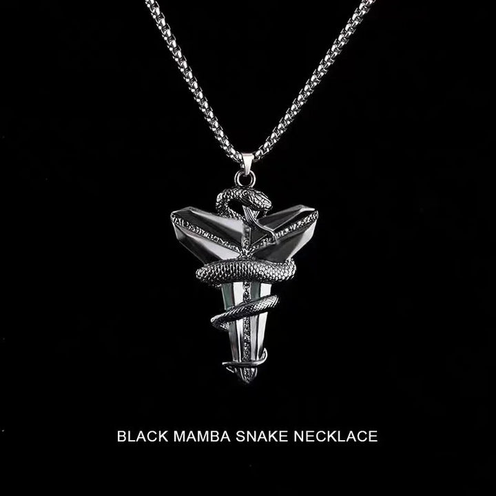 Dark Gothic Punk Tribute Titanium Steel Necklace - Hip Hop Memorial Kobe Bryant 'Black Mamba' Viper Pendant Cross