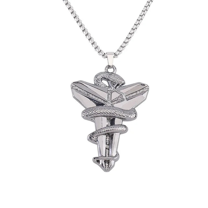 Dark Gothic Punk Tribute Titanium Steel Necklace - Hip Hop Memorial Kobe Bryant 'Black Mamba' Viper Pendant Cross