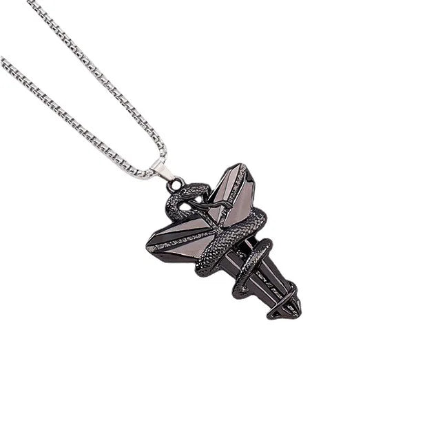 Dark Gothic Punk Tribute Titanium Steel Necklace - Hip Hop Memorial Kobe Bryant 'Black Mamba' Viper Pendant Cross