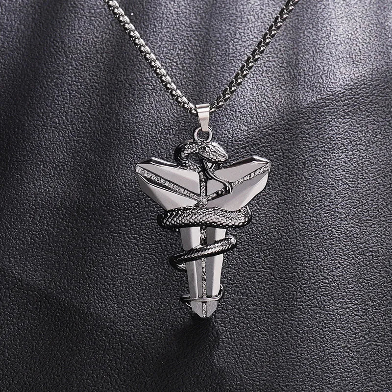 Dark Gothic Punk Tribute Titanium Steel Necklace - Hip Hop Memorial Kobe Bryant 'Black Mamba' Viper Pendant Cross