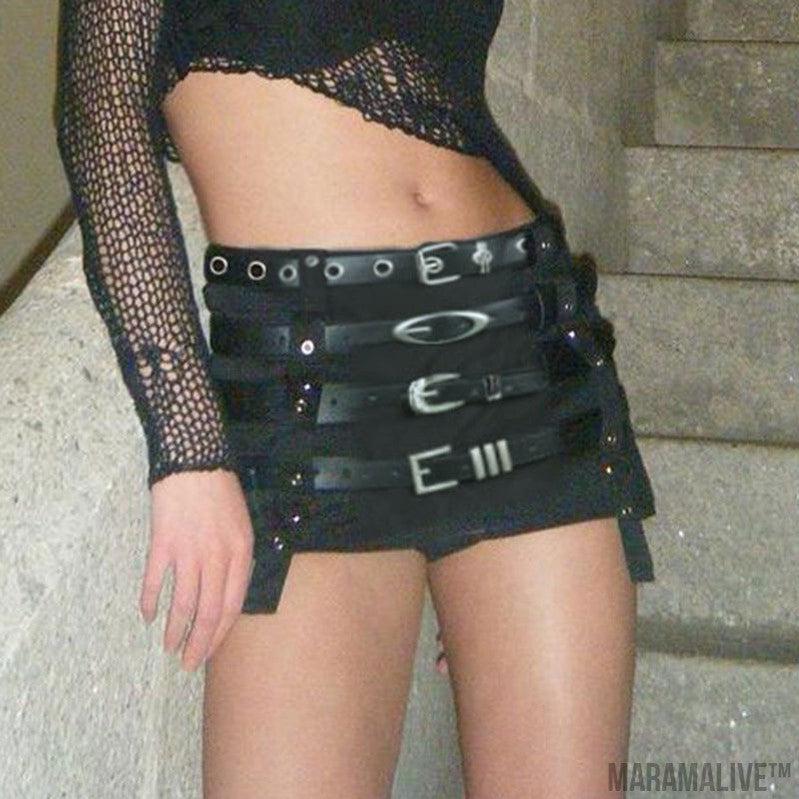 Dark Punk Design Sense Belt Splicing Skirt