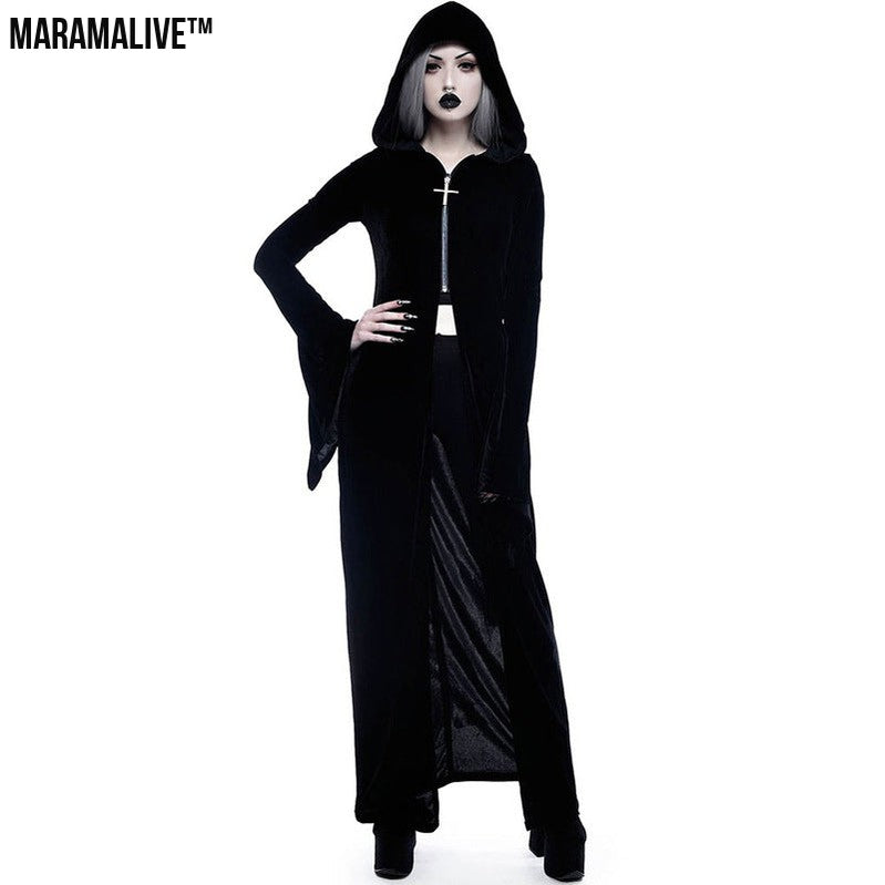 Dark Punk Halloween Velvet Cloak - Gothic Underworld Black Cape