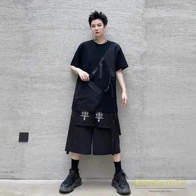 Dark dark summer dress with individual zipper pocket design edition men's loose short-sleeved t-shirt hairdresser fashion