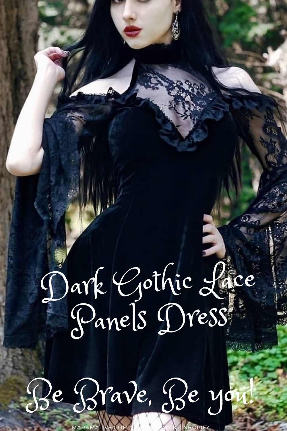 Maramalive™ Little Black Dress - Gothic Lace Panel Dress with Victorian elegance.