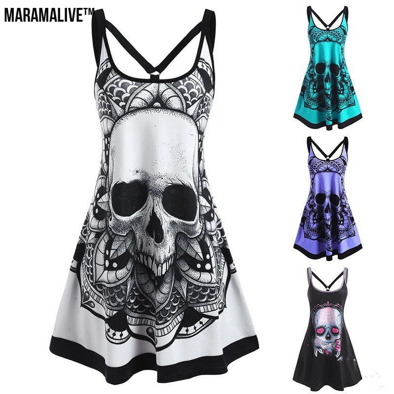 Day of the Dead Dress: Skull Printed Sling Style