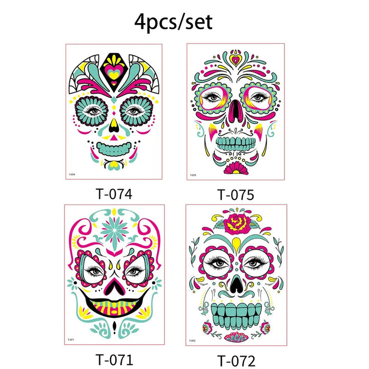 Day of the Dead Halloween Tattoos Stickers - Temporary Bloodstain Wound Costume Party Accents