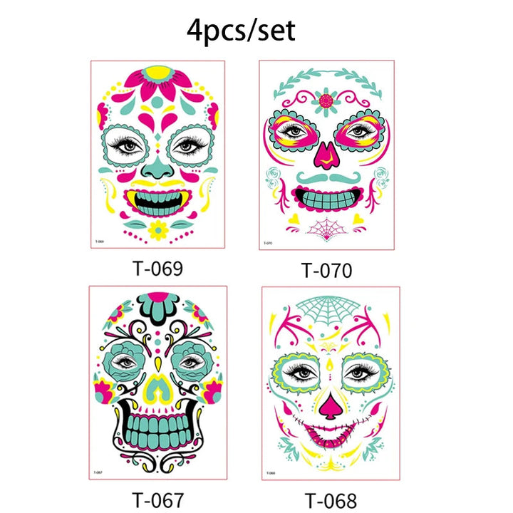 Day of the Dead Halloween Tattoos Stickers - Temporary Bloodstain Wound Costume Party Accents