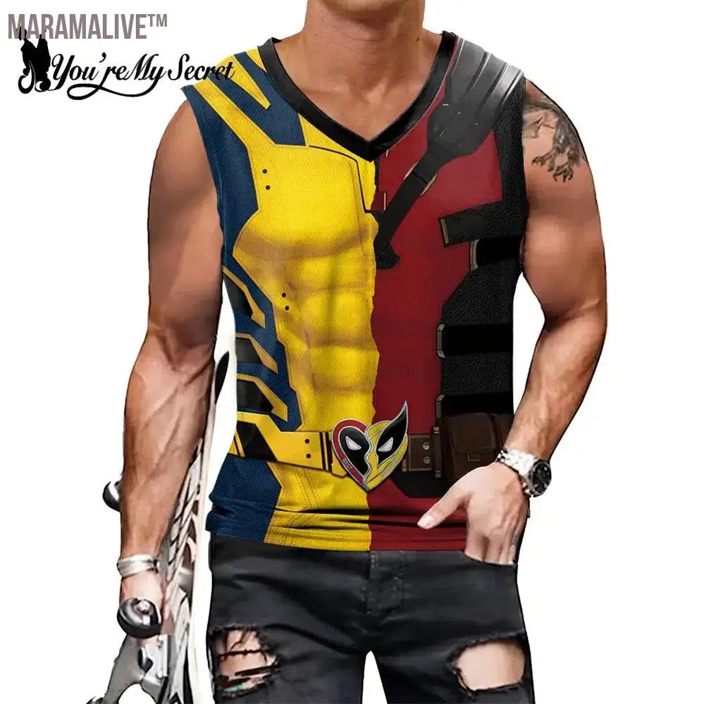 Deadpool Cosplay Wolverine Cosplay Superhero Printed Vest Comic Compression Workout Bodybuilding Tank Tops