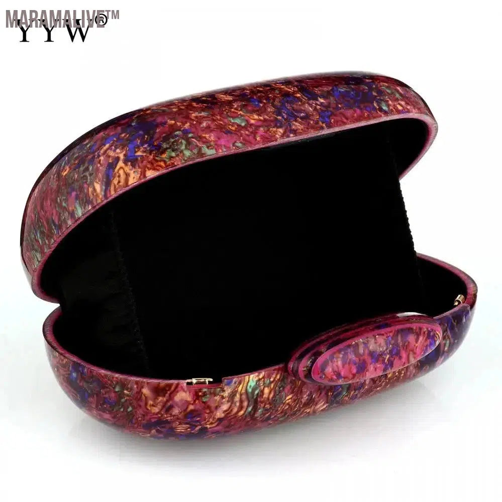 Design Shell Acrylic Clutch Purse Women Marble Bag Luxury Elegant Lady Evening Bag Round Cute Purple Handbag Shoulder Bags