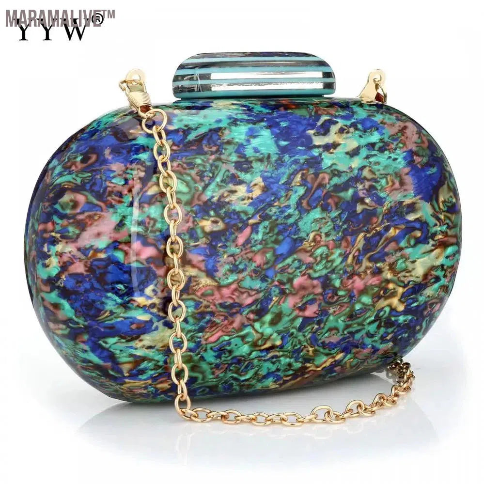 Design Shell Acrylic Clutch Purse Women Marble Bag Luxury Elegant Lady Evening Bag Round Cute Purple Handbag Shoulder Bags