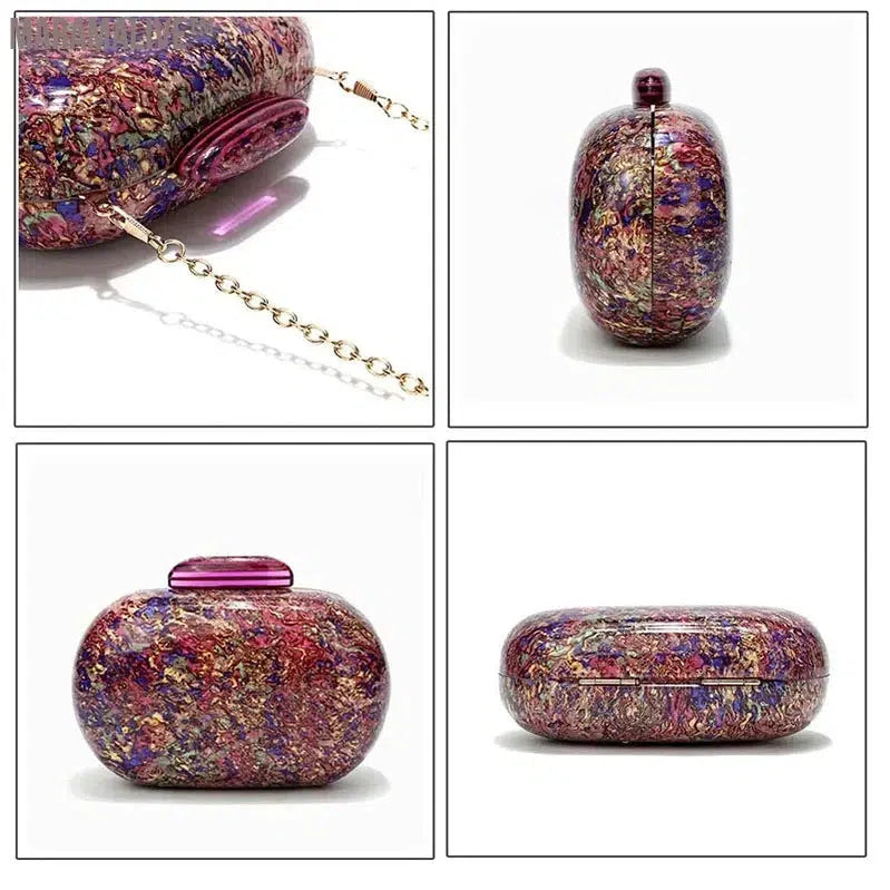 Design Shell Acrylic Clutch Purse Women Marble Bag Luxury Elegant Lady Evening Bag Round Cute Purple Handbag Shoulder Bags