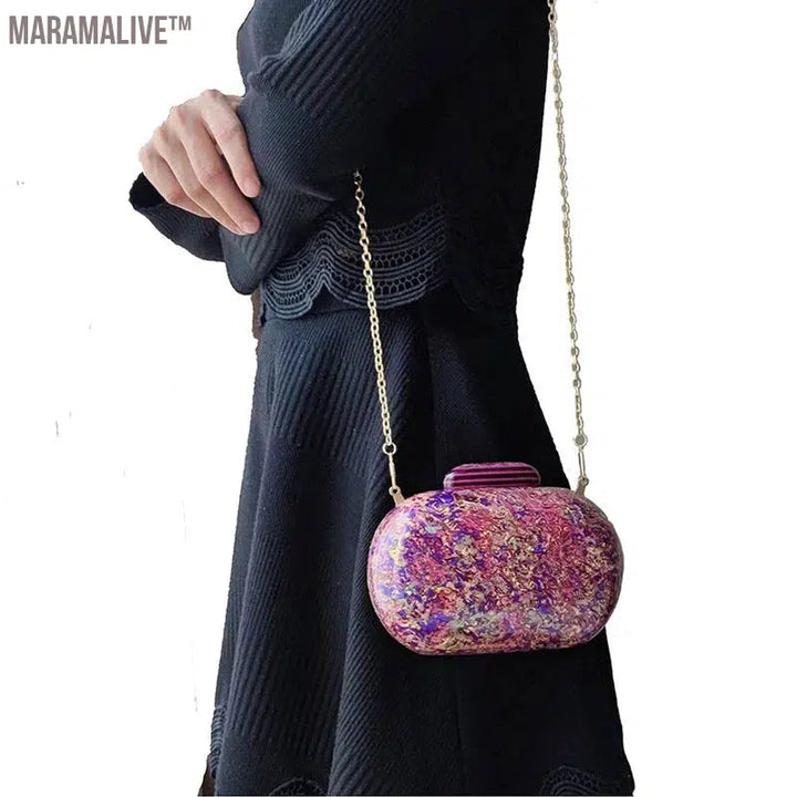 Design Shell Acrylic Clutch Purse Women Marble Bag Luxury Elegant Lady Evening Bag Round Cute Purple Handbag Shoulder Bags