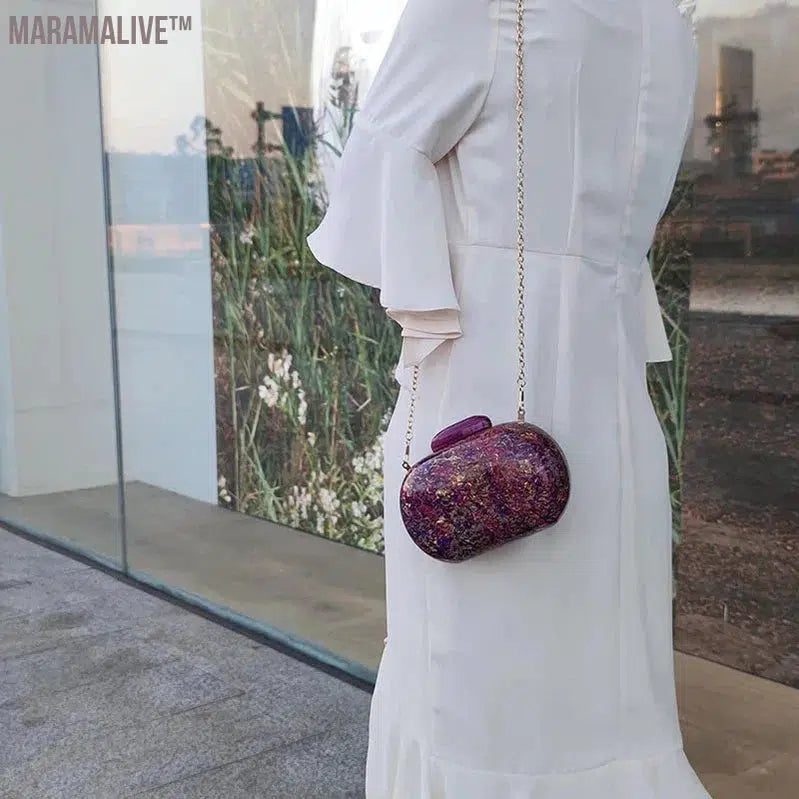 Design Shell Acrylic Clutch Purse Women Marble Bag Luxury Elegant Lady Evening Bag Round Cute Purple Handbag Shoulder Bags