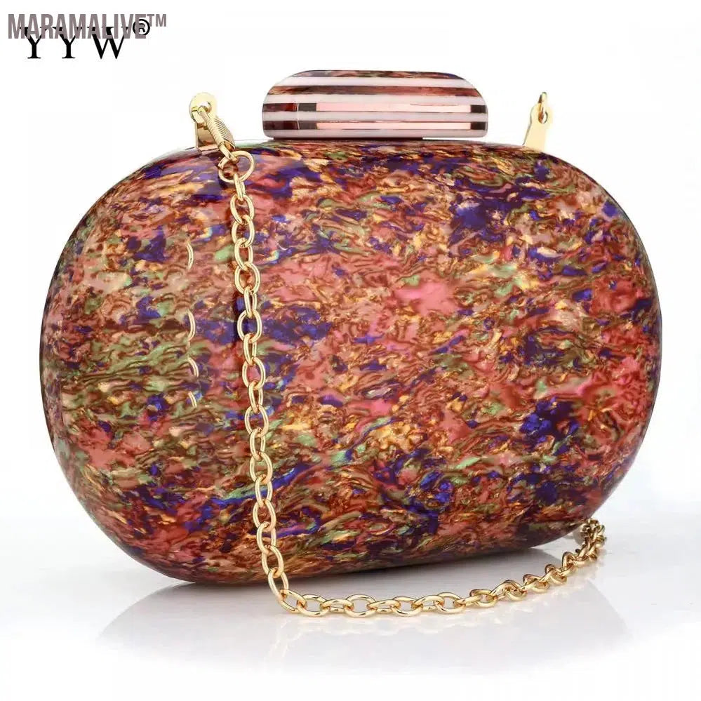 Design Shell Acrylic Clutch Purse Women Marble Bag Luxury Elegant Lady Evening Bag Round Cute Purple Handbag Shoulder Bags