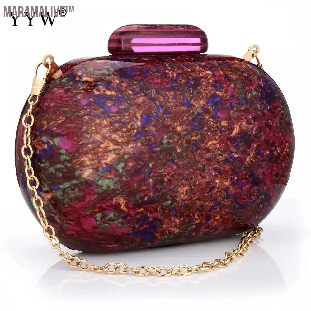 Design Shell Acrylic Clutch Purse Women Marble Bag Luxury Elegant Lady Evening Bag Round Cute Purple Handbag Shoulder Bags