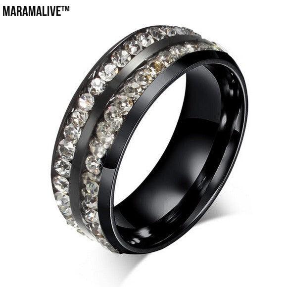 Diamond Double Row Titanium Steel Stainless Steel Ring