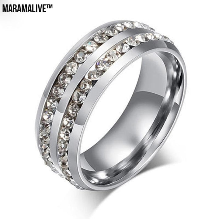 Diamond Double Row Titanium Steel Stainless Steel Ring