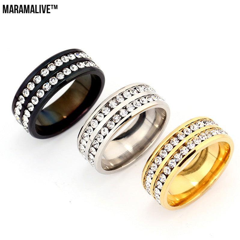 Diamond Double Row Titanium Steel Stainless Steel Ring