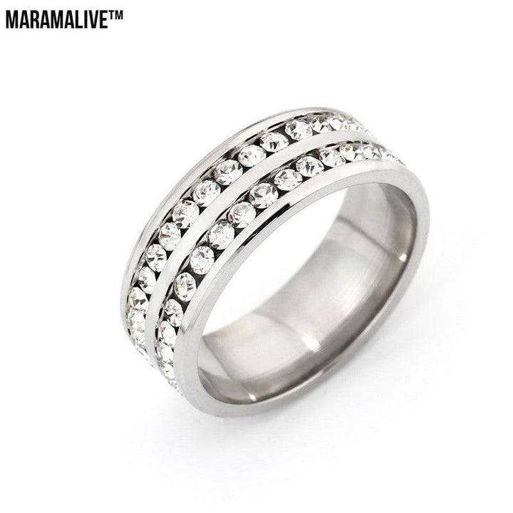 Diamond Double Row Titanium Steel Stainless Steel Ring