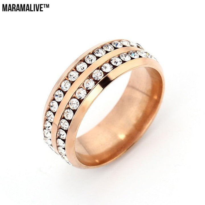 Diamond Double Row Titanium Steel Stainless Steel Ring