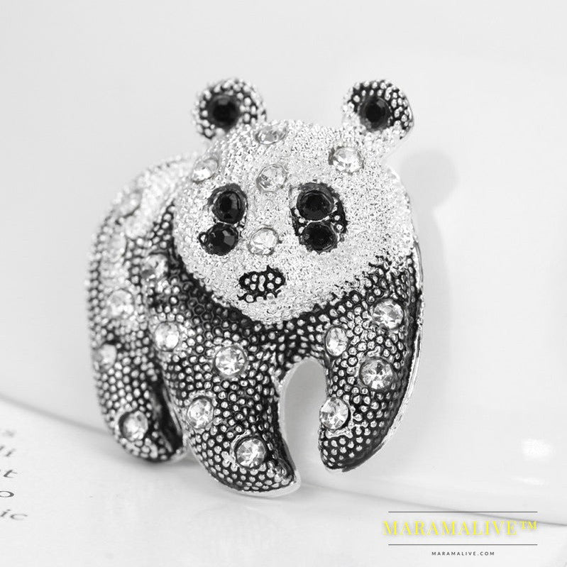 Diamond-studded Panda Brooch, One-word Brooch Dress Accessories