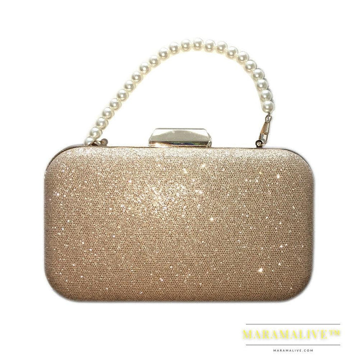 Diamond-studded pearl petal chain tassel dinner bag